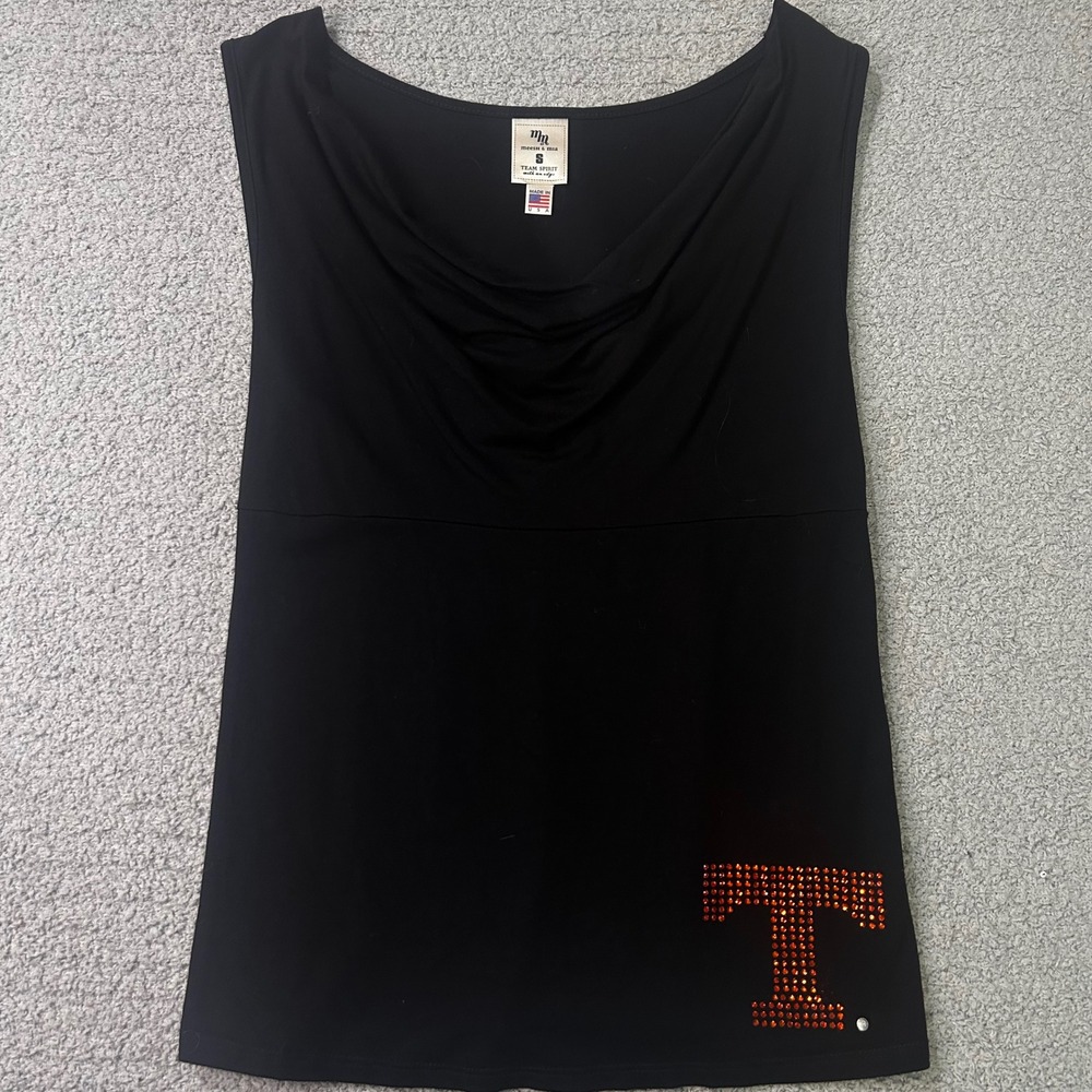 Meesh & Mia Cowl Tank Top Tennessee Vols S Black Rhinestone Gameday Y2K Bling